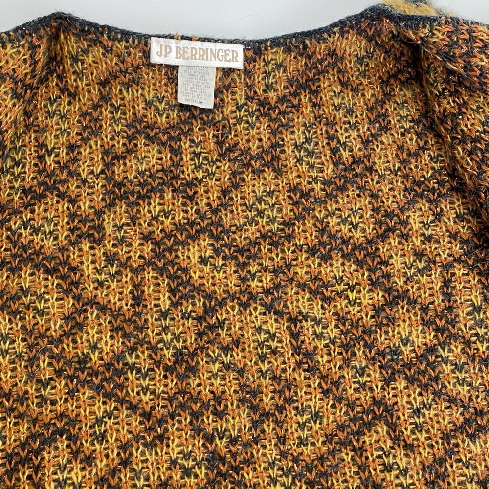 Anthro Button Front Cheetah Print Sweater with Metallic Shimmer Crop Cardigan M - Picture 9 of 12